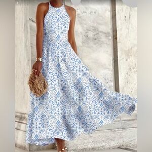Blue & White Spaghetti Strap Maxi Dress - Lovely Summer Dress